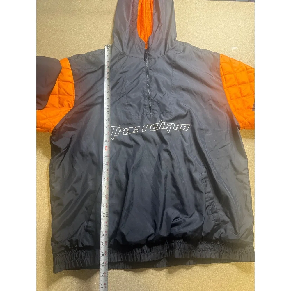 True Religion Mens Anorak Pullover Hooded‎ Jacket Black Orange Size Large